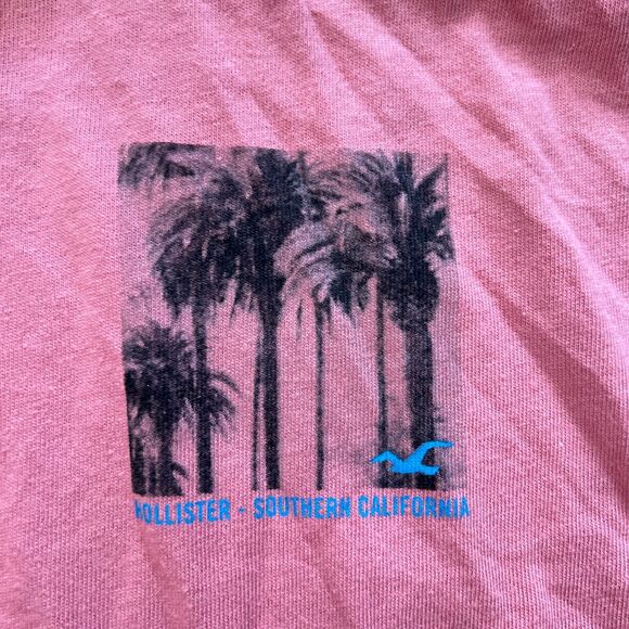 NWT Hollister Tee T-Shirt Men's Size M Graphic Long Sleeve Pink Palm Tree - Picture 2 of 10